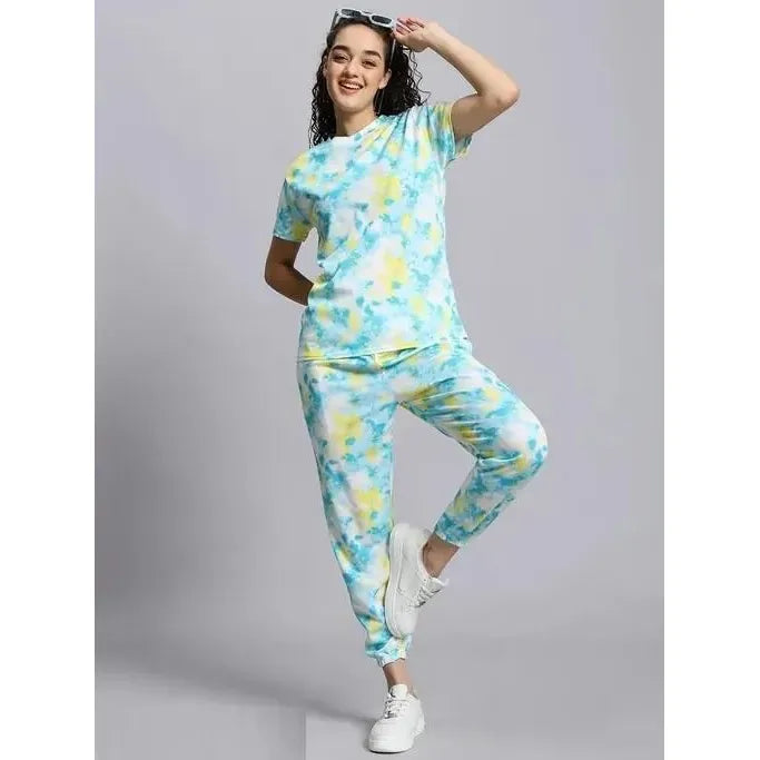 Women's Casual Tie Dye Print Night Suit Set
