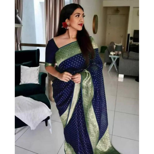 Superior Women's Litchi silk Printed Saree With Unstitched Blouse