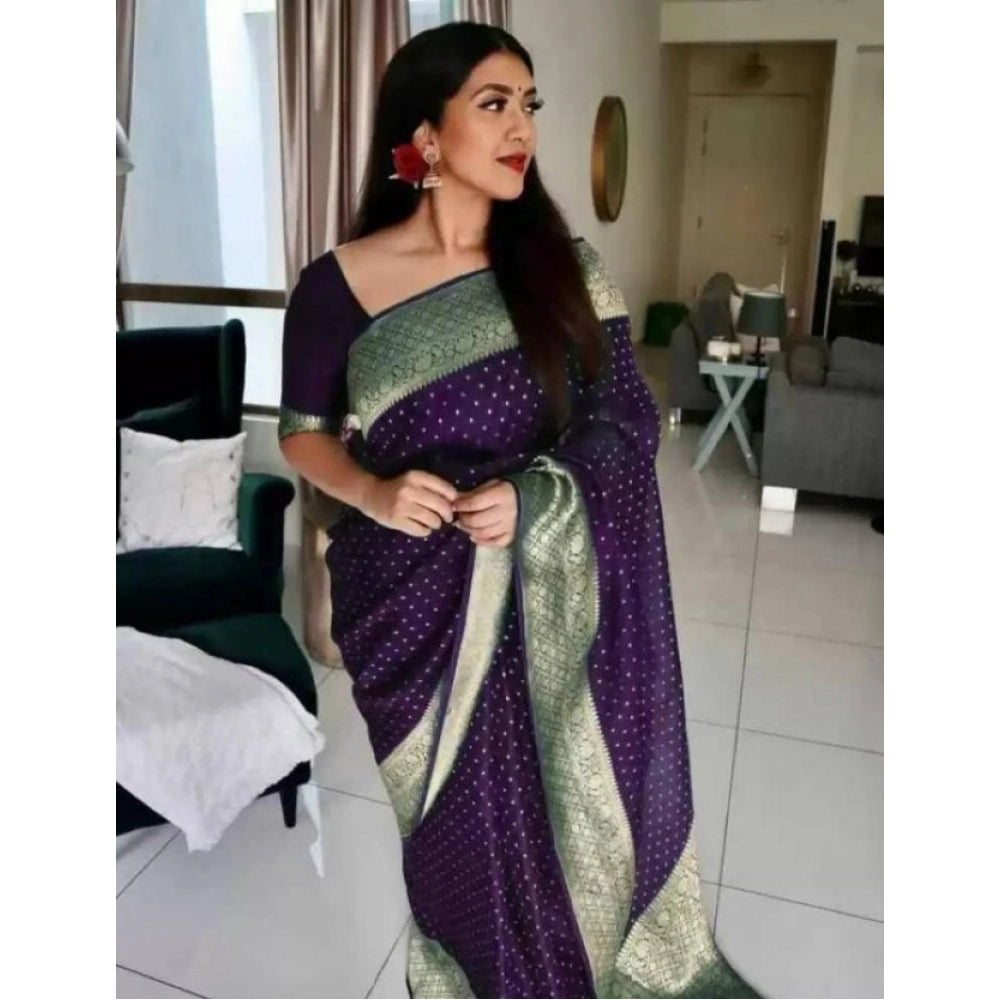 Superior Women's Litchi silk Printed Saree With Unstitched Blouse