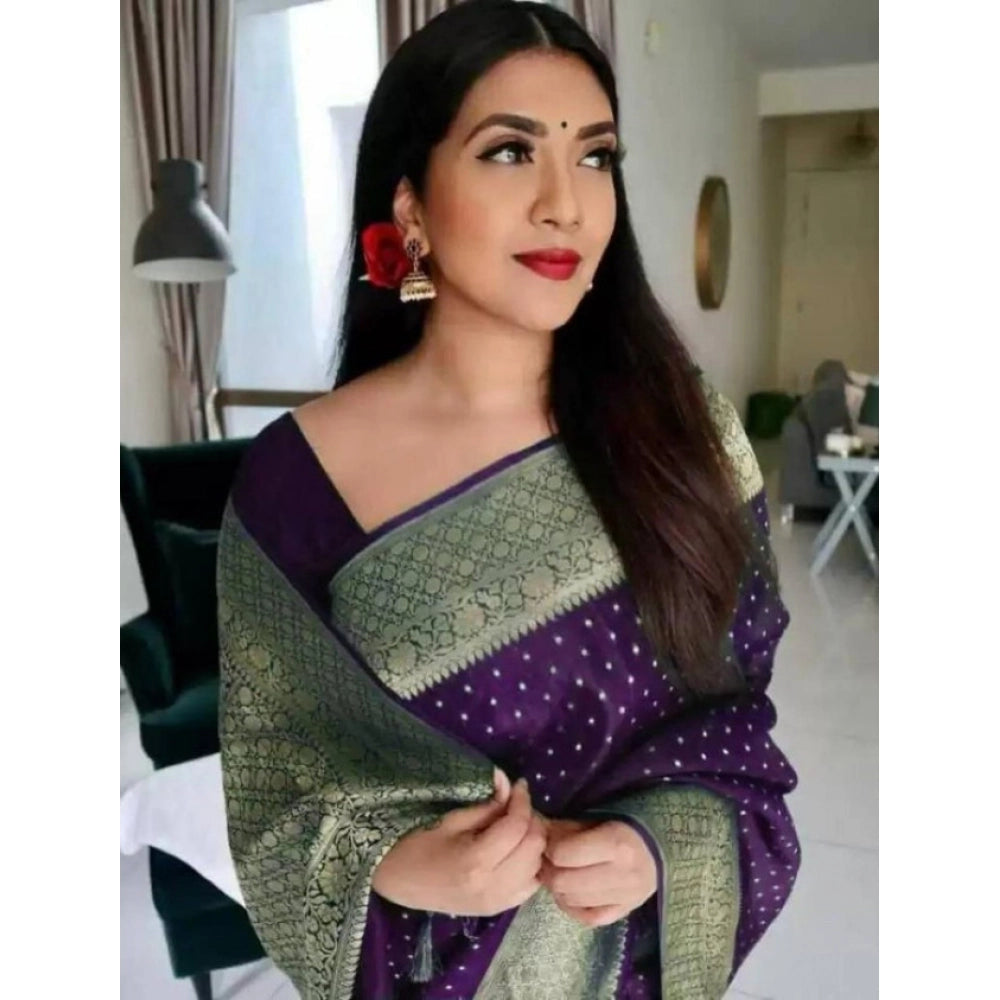 Superior Women's Litchi silk Printed Saree With Unstitched Blouse