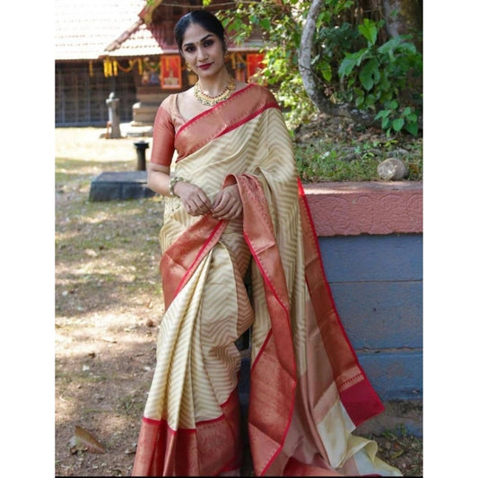 Embellished Women's Litchi silk Printed Saree With Unstitched Blouse