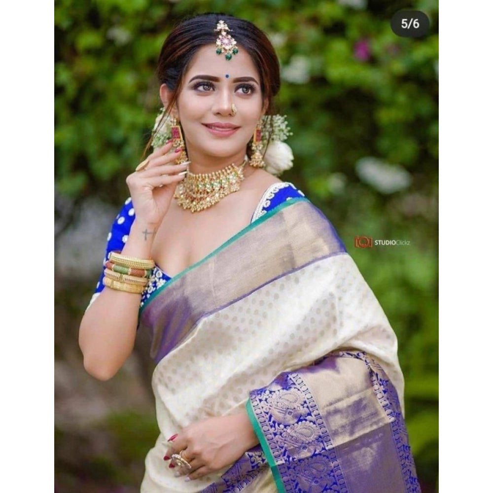 Embellished Women's Litchi silk Printed Saree With Unstitched Blouse