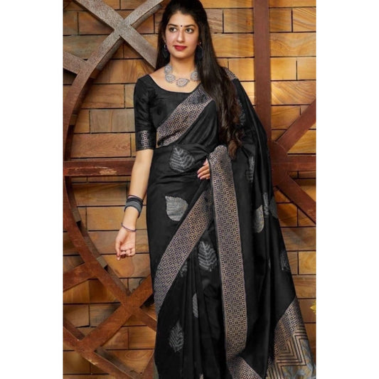 Embellished Women's Litchi silk Printed Saree With Unstitched Blouse
