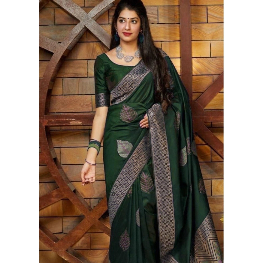 Embellished Women's Litchi silk Printed Saree With Unstitched Blouse