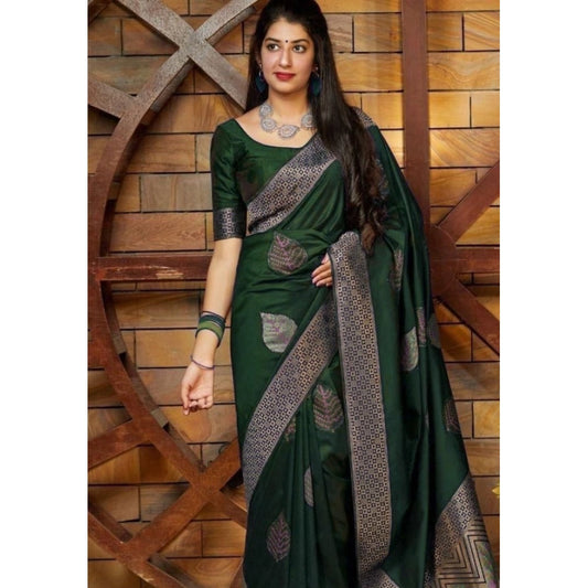 Embellished Women's Litchi silk Printed Saree With Unstitched Blouse