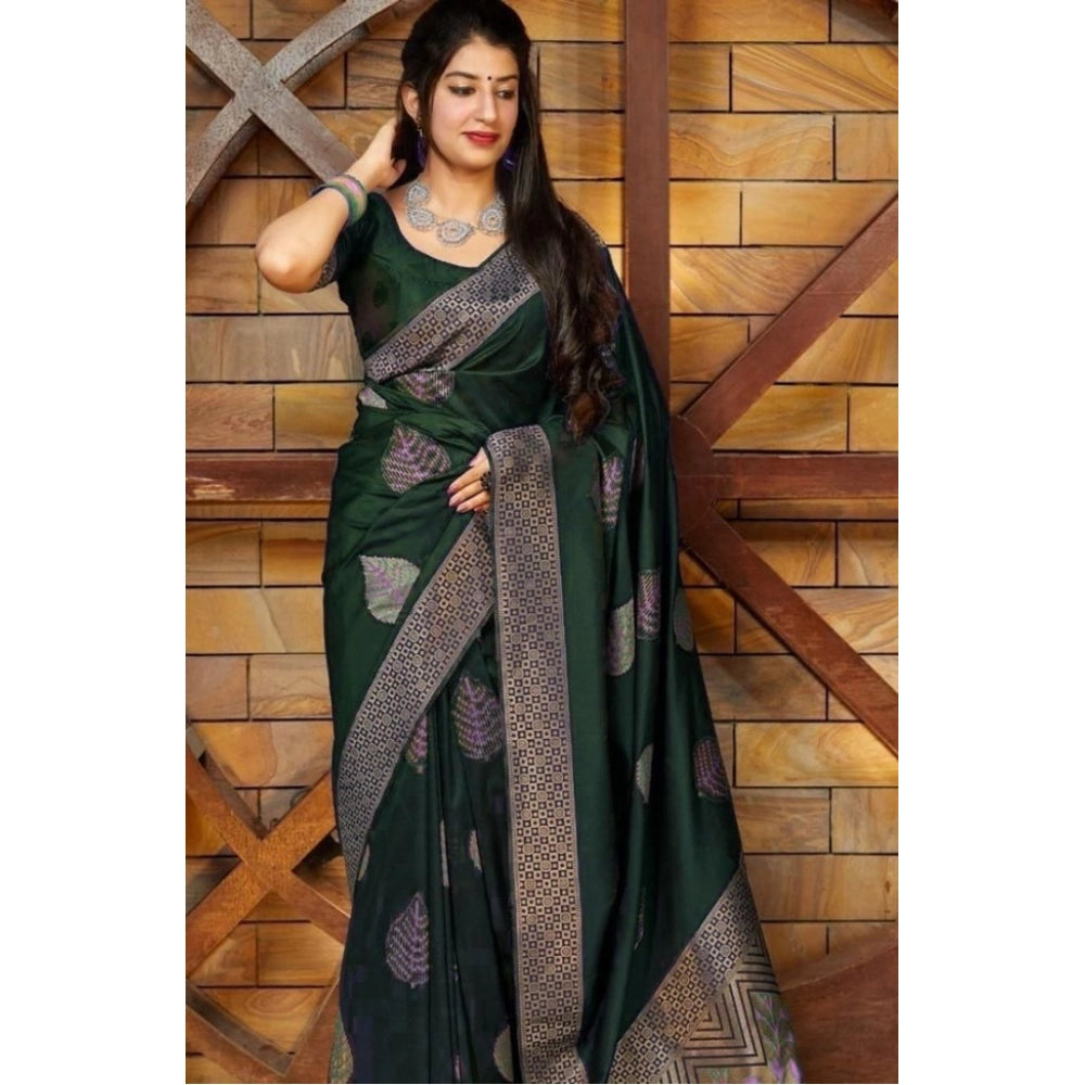 Embellished Women's Litchi silk Printed Saree With Unstitched Blouse