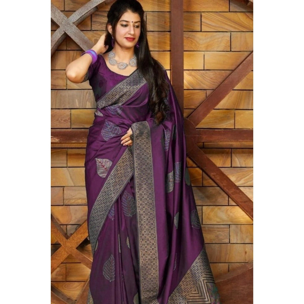Embellished Women's Litchi silk Printed Saree With Unstitched Blouse