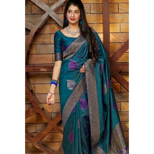 Embellished Women's Litchi silk Printed Saree With Unstitched Blouse