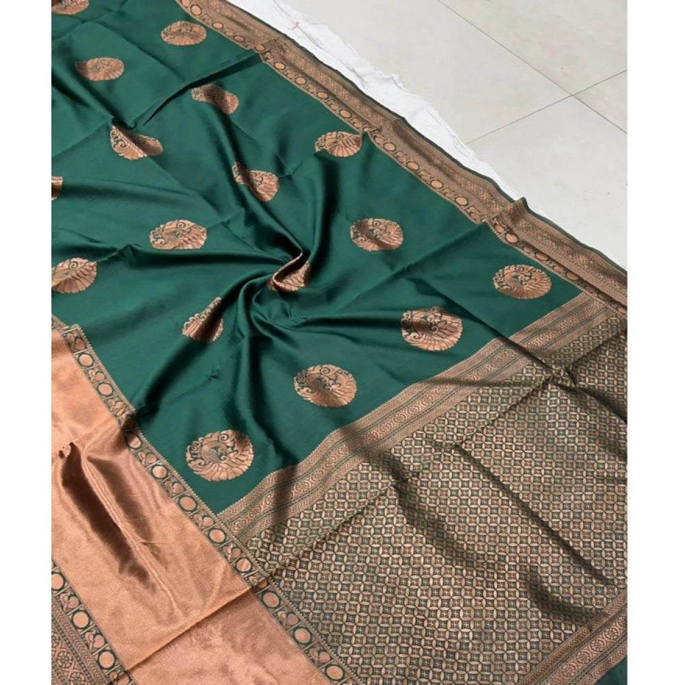 Casual Women's Litchi silk Printed Saree With Unstitched Blouse
