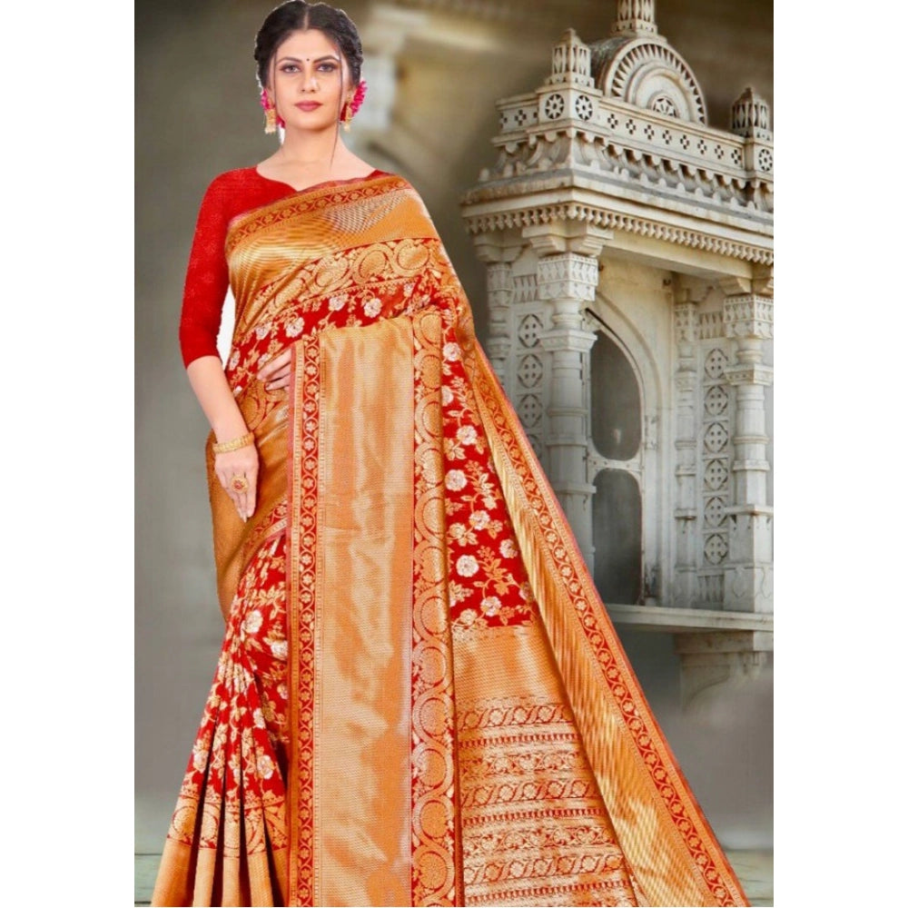 Embellished Women's Litchi silk Printed Saree With Unstitched Blouse