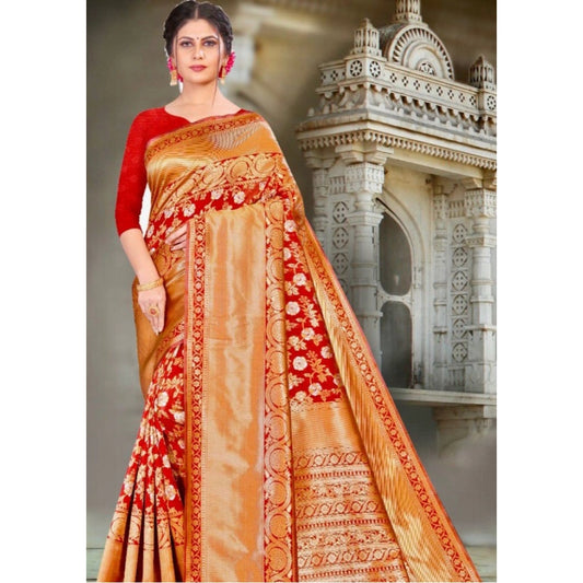 Embellished Women's Litchi silk Printed Saree With Unstitched Blouse