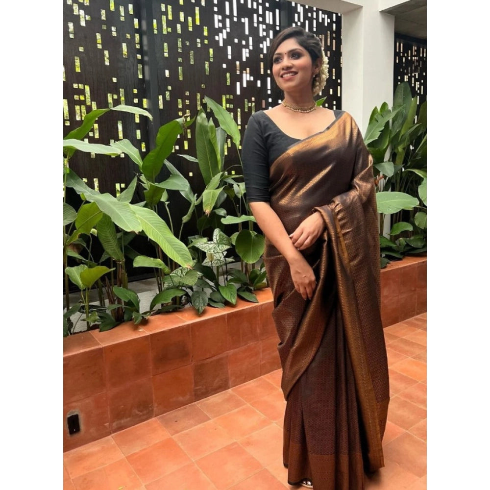 Superior Women's Litchi silk Printed Saree With Unstitched Blouse