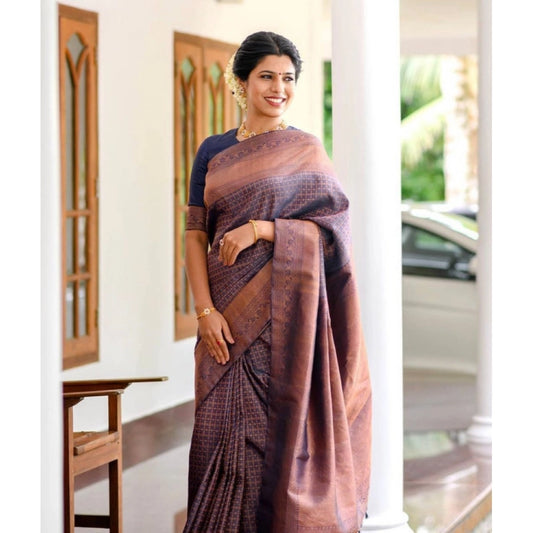Casual Women's Litchi silk Printed Saree With Unstitched Blouse