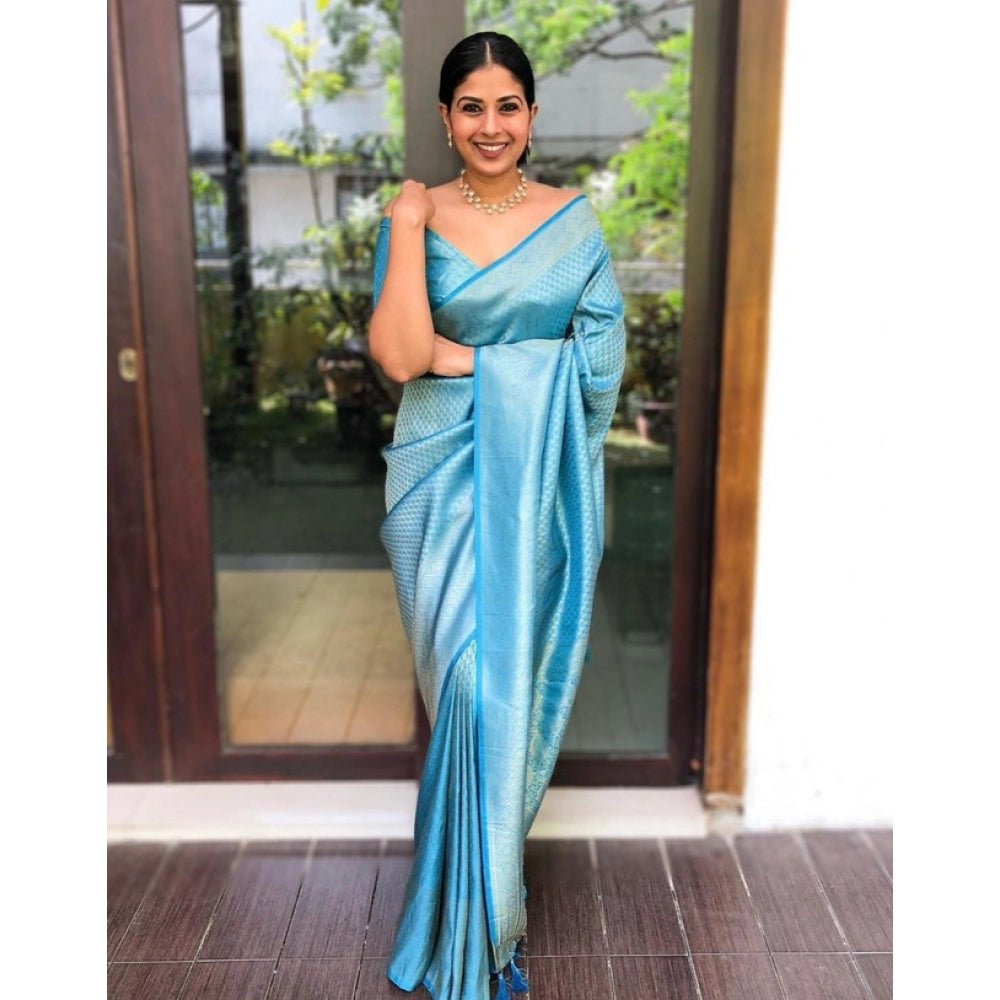 Casual Women's Litchi silk Printed Saree With Unstitched Blouse