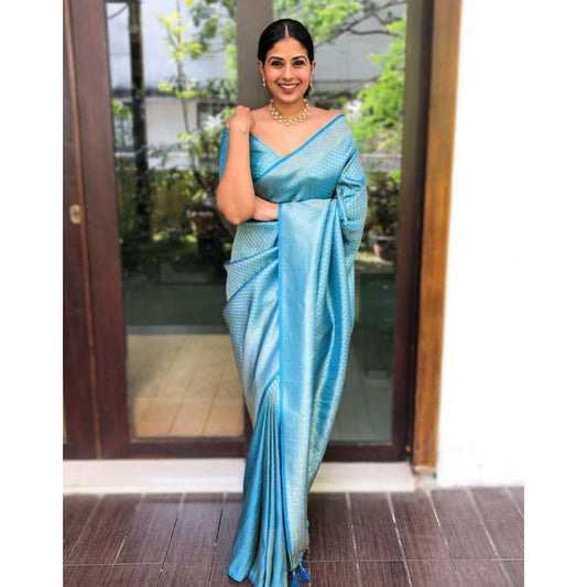 Casual Women's Litchi silk Printed Saree With Unstitched Blouse