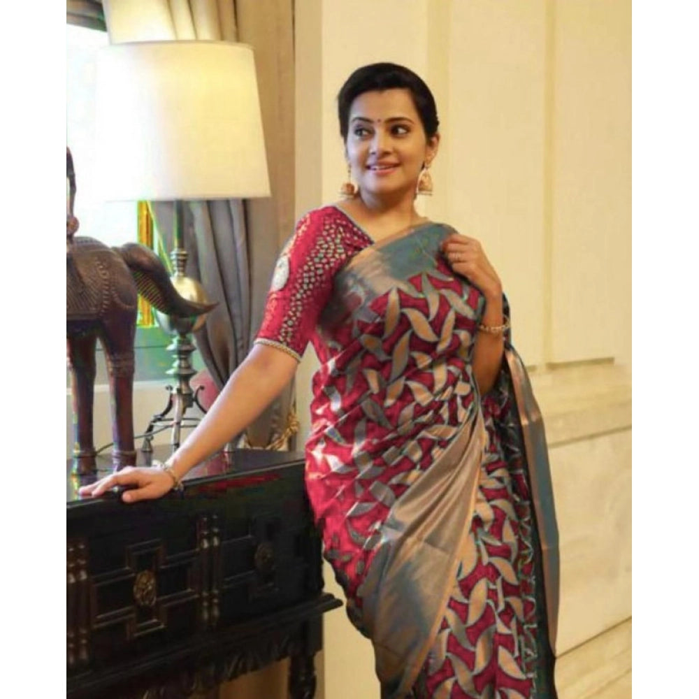 Superior Women's Litchi silk Printed Saree With Unstitched Blouse