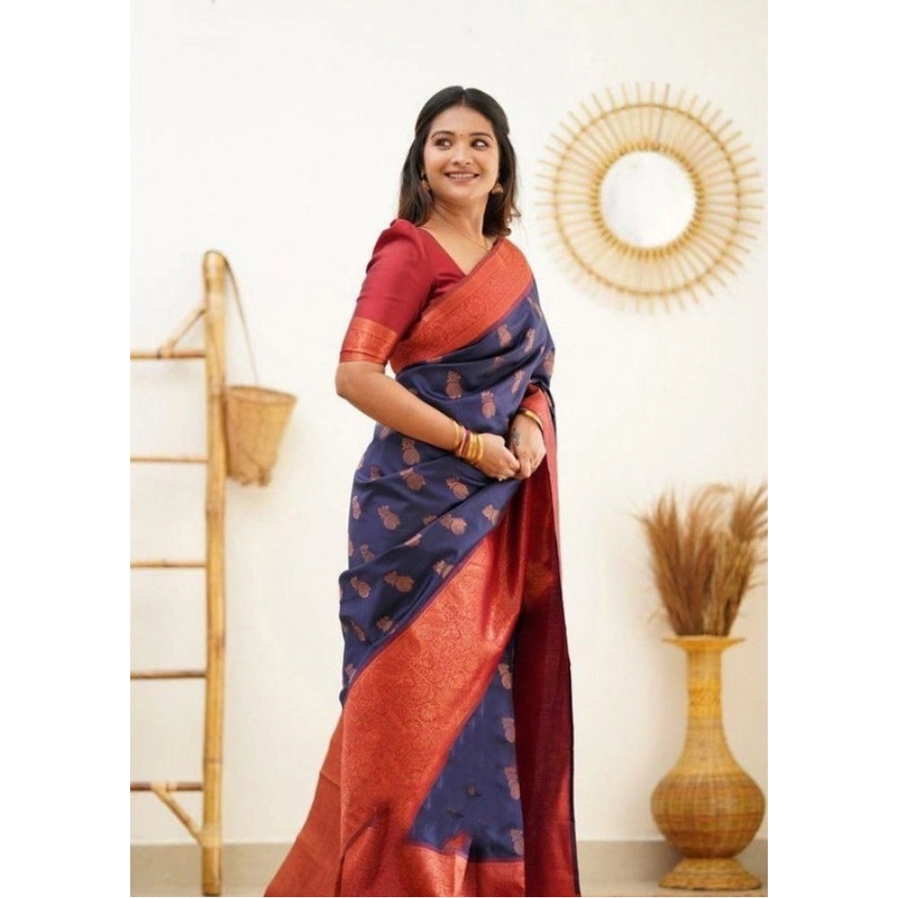 Casual Women's Litchi silk Printed Saree With Unstitched Blouse