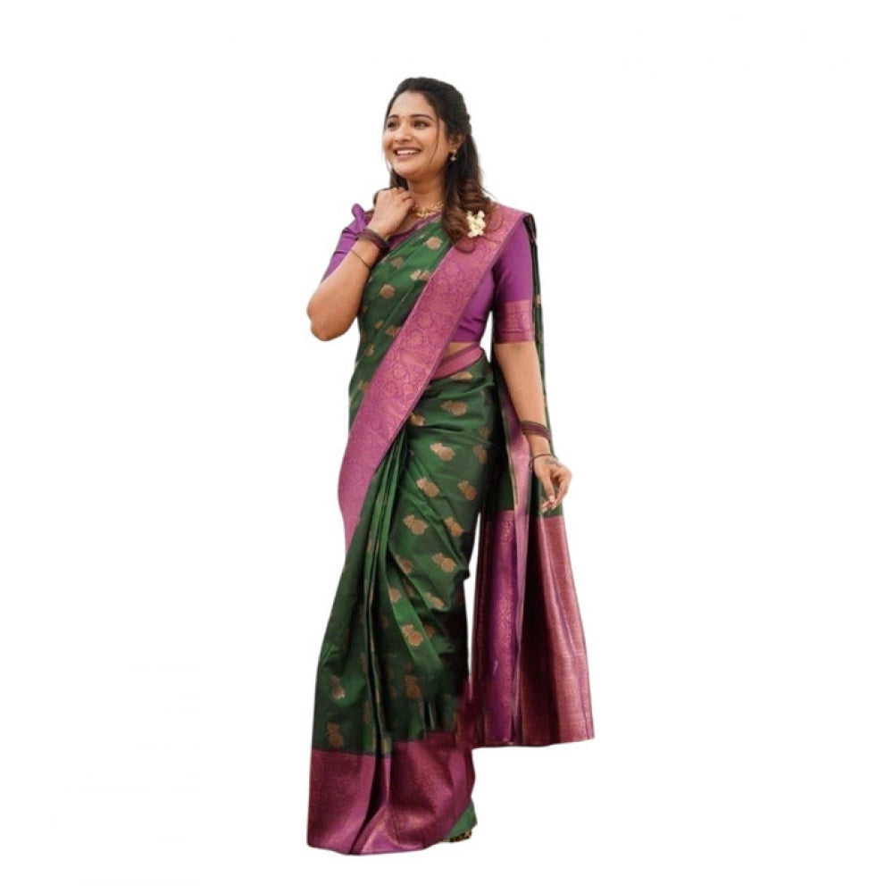 Casual Women's Litchi silk Printed Saree With Unstitched Blouse