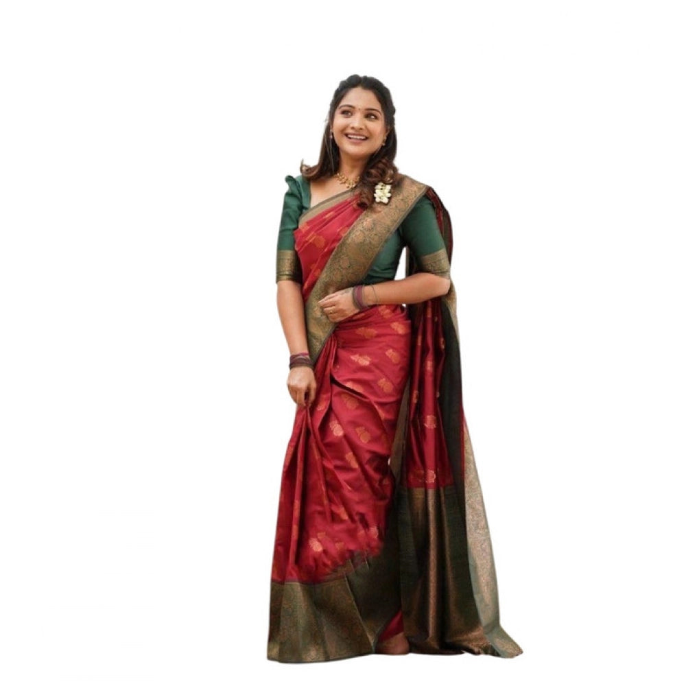 Casual Women's Litchi silk Printed Saree With Unstitched Blouse