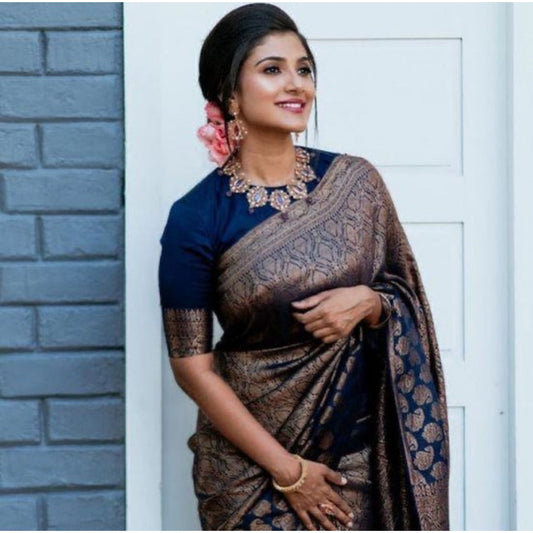 Casual Women's Litchi silk Printed Saree With Unstitched Blouse