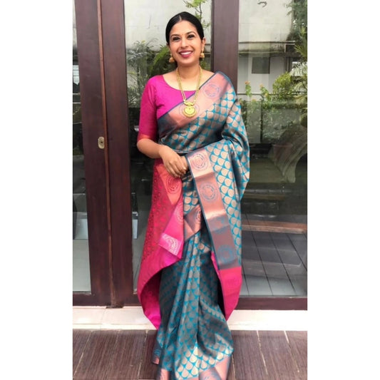 Modern Women's Litchi silk Printed Saree With Unstitched Blouse