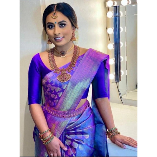 Contemporary Women's Litchi silk Printed Saree With Unstitched Blouse