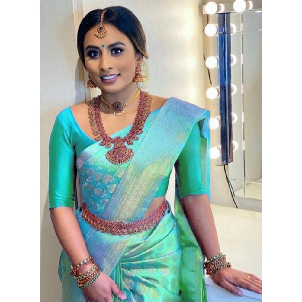 Contemporary Women's Litchi silk Printed Saree With Unstitched Blouse