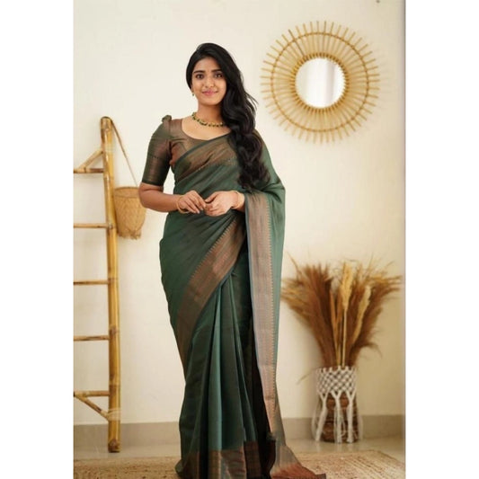 Awesome Women's Litchi silk Printed Saree With Unstitched Blouse