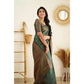 Awesome Women's Litchi silk Printed Saree With Unstitched Blouse