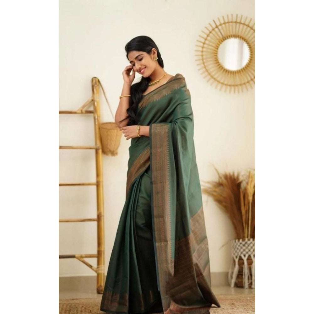Awesome Women's Litchi silk Printed Saree With Unstitched Blouse