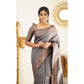 Awesome Women's Litchi silk Printed Saree With Unstitched Blouse