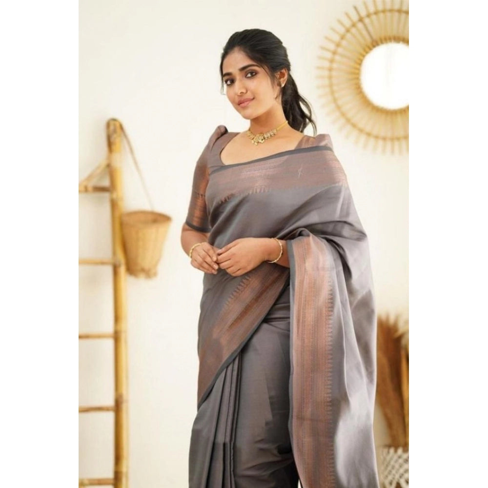 Awesome Women's Litchi silk Printed Saree With Unstitched Blouse