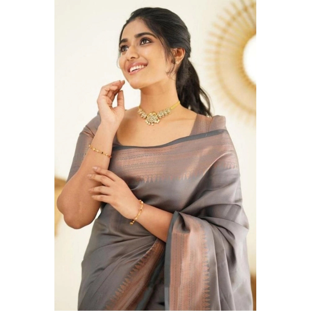 Awesome Women's Litchi silk Printed Saree With Unstitched Blouse