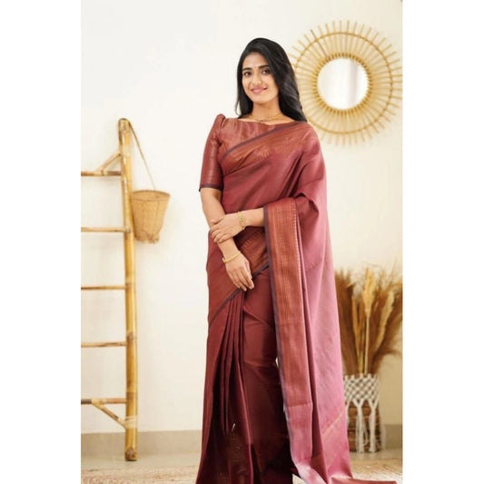 Awesome Women's Litchi silk Printed Saree With Unstitched Blouse
