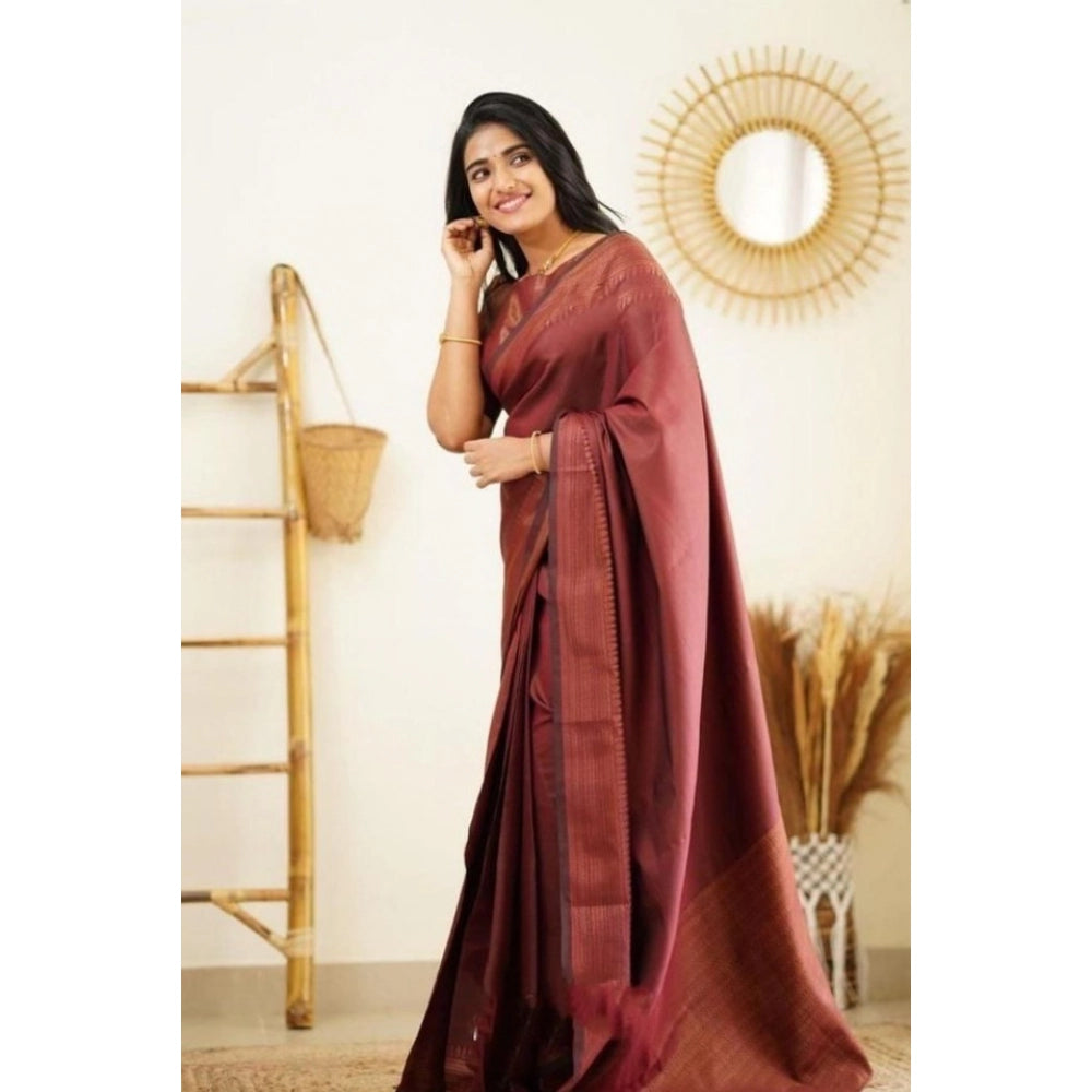 Awesome Women's Litchi silk Printed Saree With Unstitched Blouse
