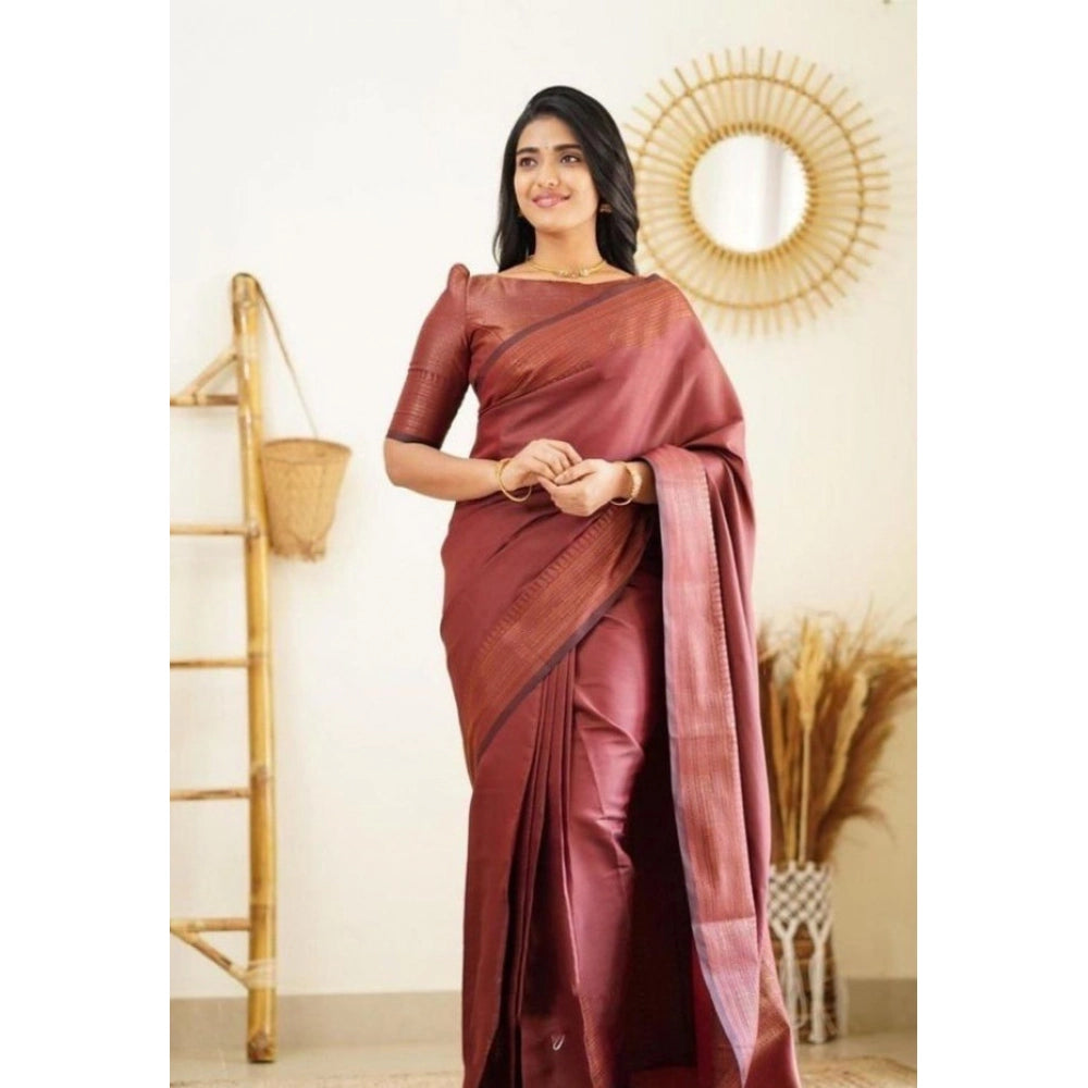 Awesome Women's Litchi silk Printed Saree With Unstitched Blouse