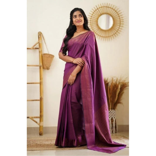 Awesome Women's Litchi silk Printed Saree With Unstitched Blouse