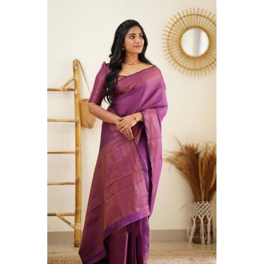 Awesome Women's Litchi silk Printed Saree With Unstitched Blouse