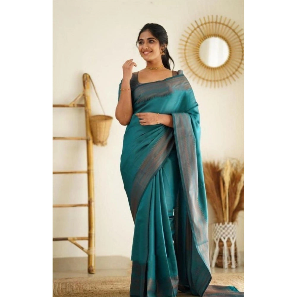 Awesome Women's Litchi silk Printed Saree With Unstitched Blouse