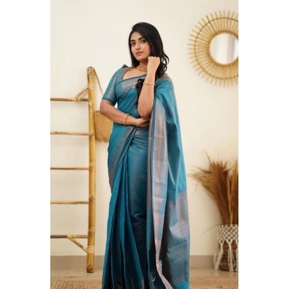 Awesome Women's Litchi silk Printed Saree With Unstitched Blouse