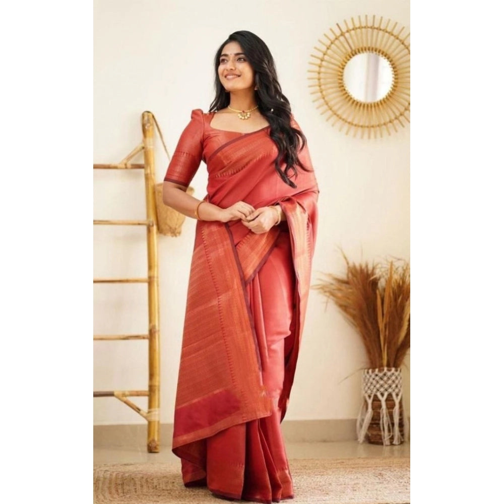 Awesome Women's Litchi silk Printed Saree With Unstitched Blouse
