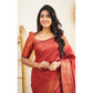 Awesome Women's Litchi silk Printed Saree With Unstitched Blouse