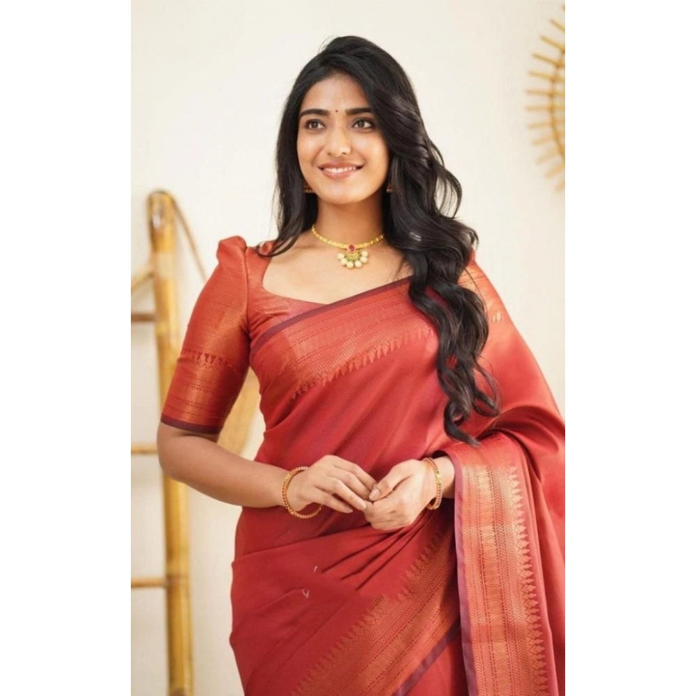 Awesome Women's Litchi silk Printed Saree With Unstitched Blouse