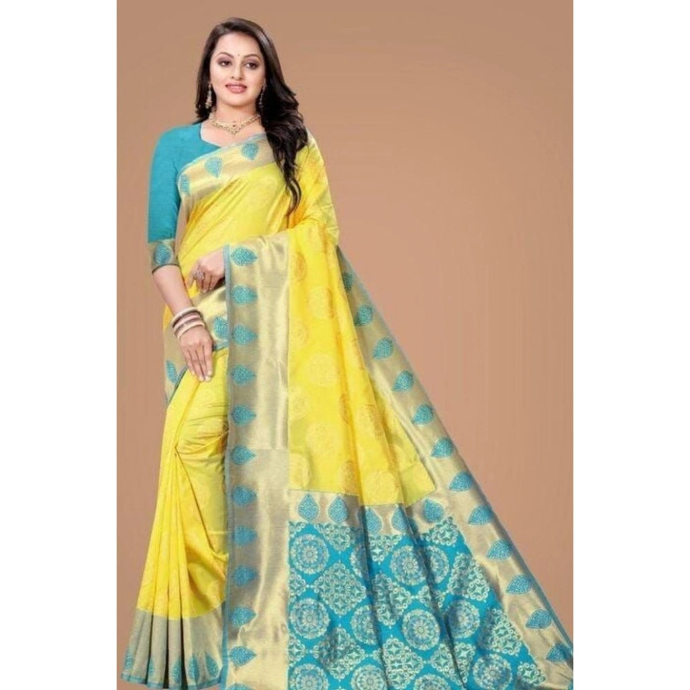 Embellished Women's Litchi silk Printed Saree With Unstitched Blouse