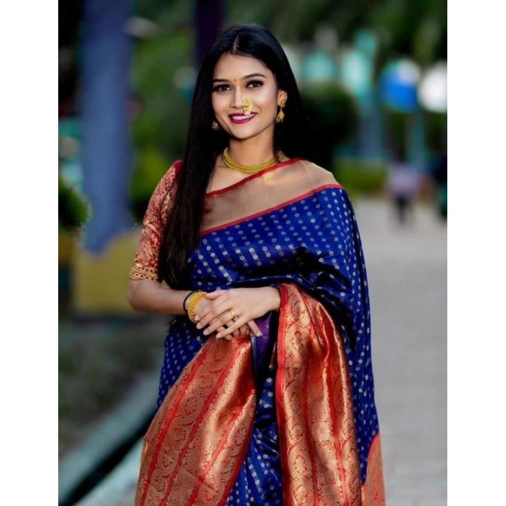 Astonishing Women's Litchi silk Printed Saree With Unstitched Blouse