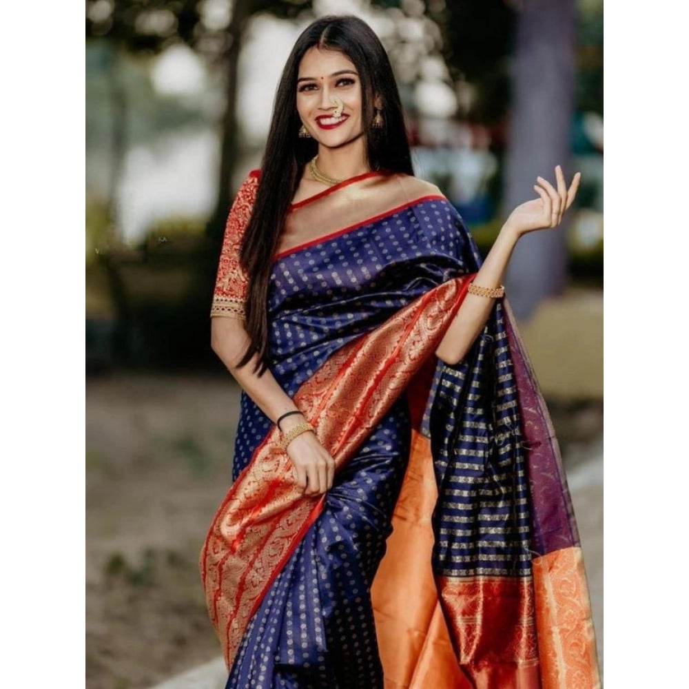 Astonishing Women's Litchi silk Printed Saree With Unstitched Blouse