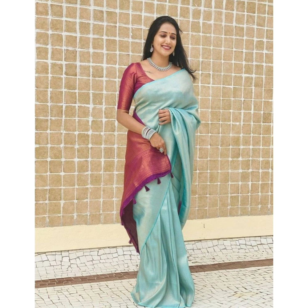 Astonishing Women's Litchi silk Printed Saree With Unstitched Blouse