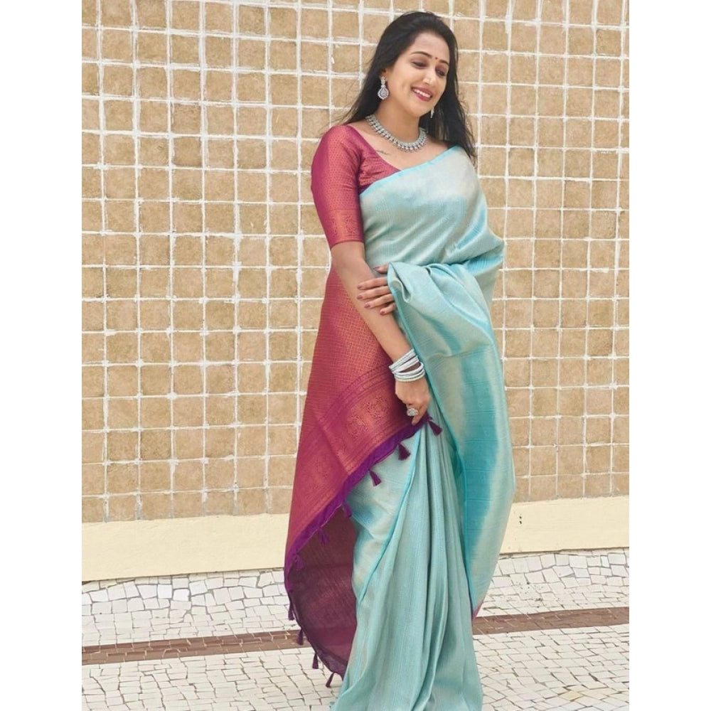 Astonishing Women's Litchi silk Printed Saree With Unstitched Blouse