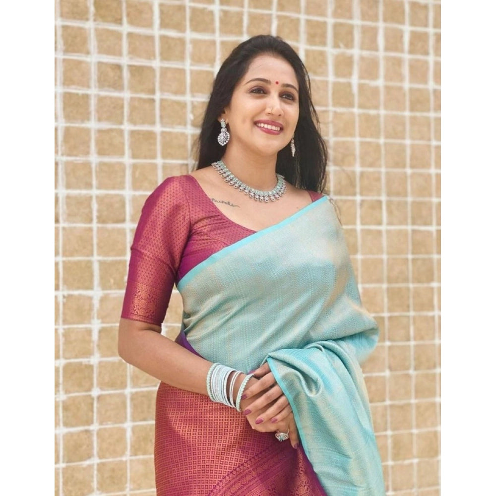 Astonishing Women's Litchi silk Printed Saree With Unstitched Blouse