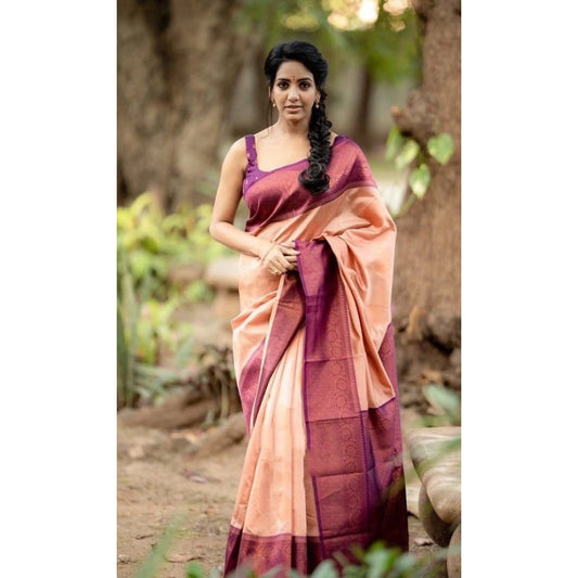Casual Women's Litchi silk Printed Saree With Unstitched Blouse